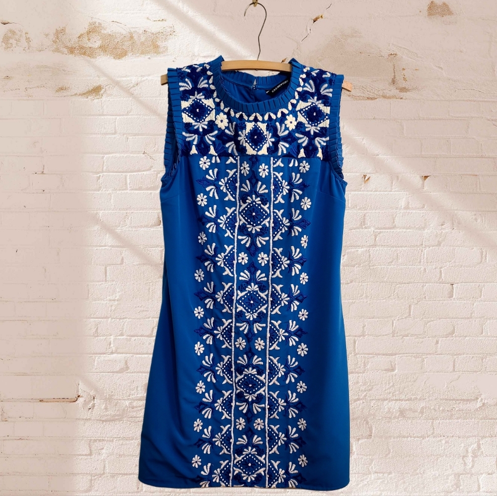 Anthropoligie Kas New York Embroidered Shift Dress In Royal Blue Size Large - Picture 2 of 6